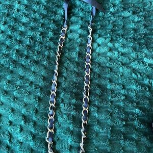 Elegant navy ribbon and silver tone Chain Strap